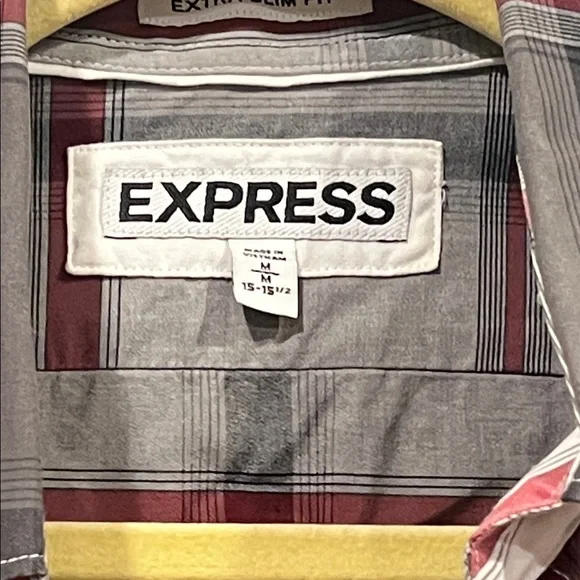 Express Men's Checkered Shirt - Charcoal, Crimson, and Ivory - Picture 2 of 10